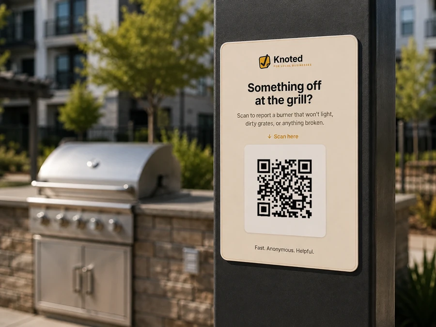 Knoted sign at an apartment grill station