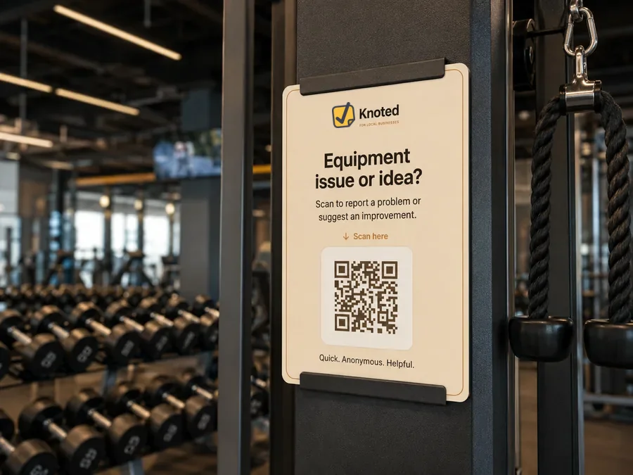 QR suggestion sign in a gym free-weights area
