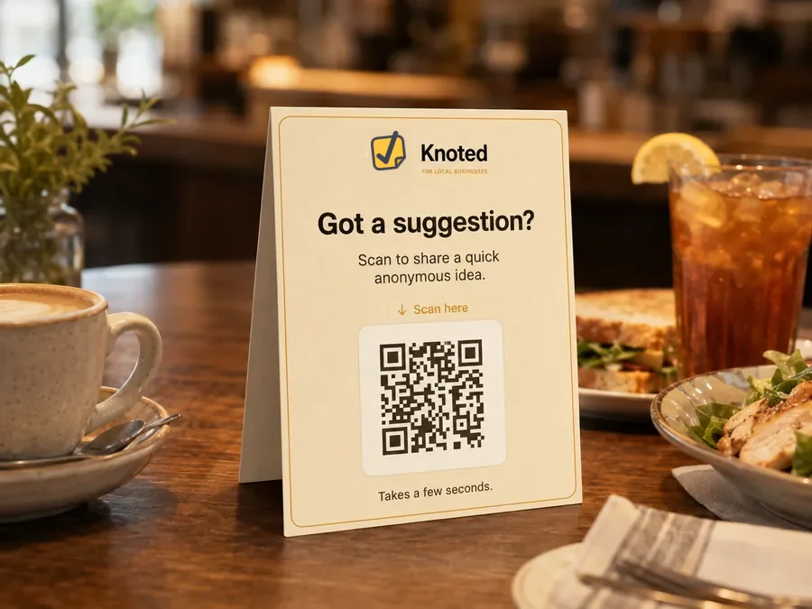 Printed Knoted tabletop QR sign on a restaurant table
